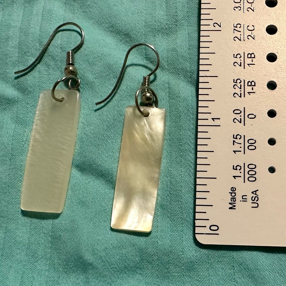 Artisan White Shell Sterling Dangle Rectangle Ear… - image 2